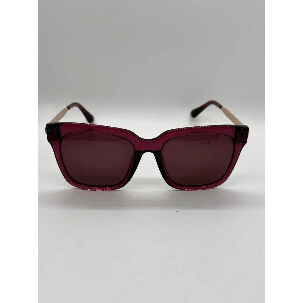 DIFF Eyewear Bella Oversized Square Sunglasses Pink Burgundy Gold‎ w Case EUC!